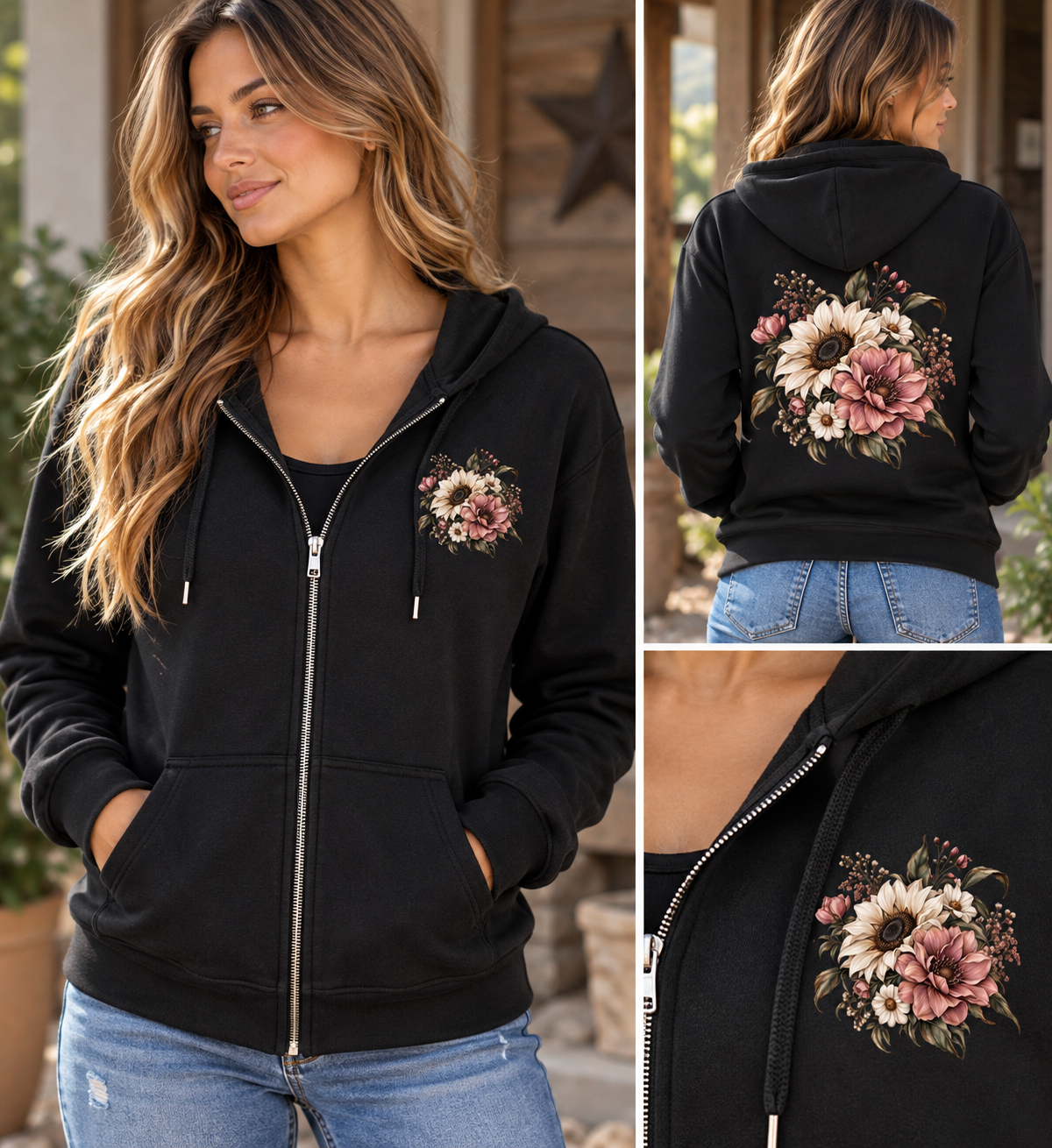 Fall Floral - Full-Zip Hoodie Midweight Sweatshirt