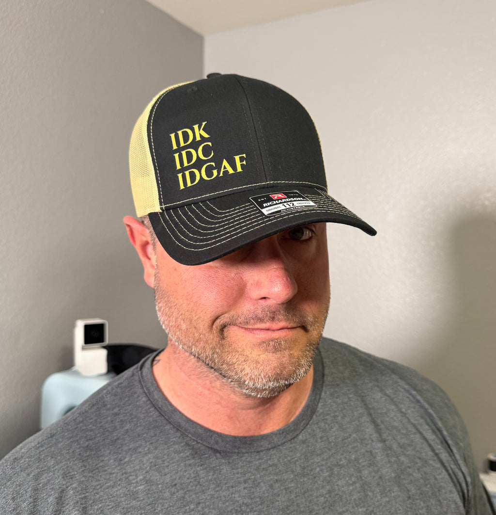 IDK, IDC, IDGAF SnapBack Vegas Gold