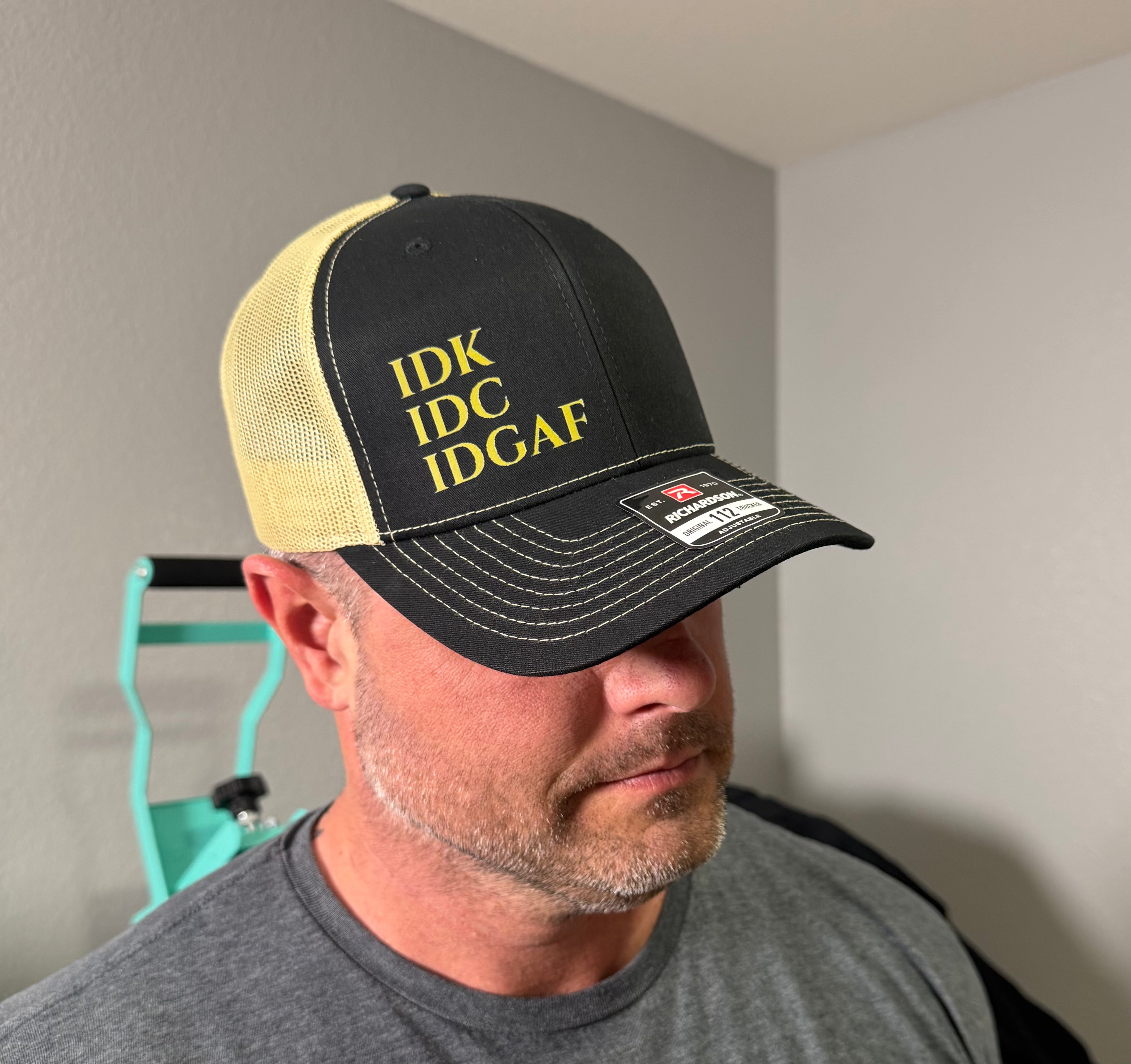 IDK, IDC, IDGAF SnapBack Vegas Gold