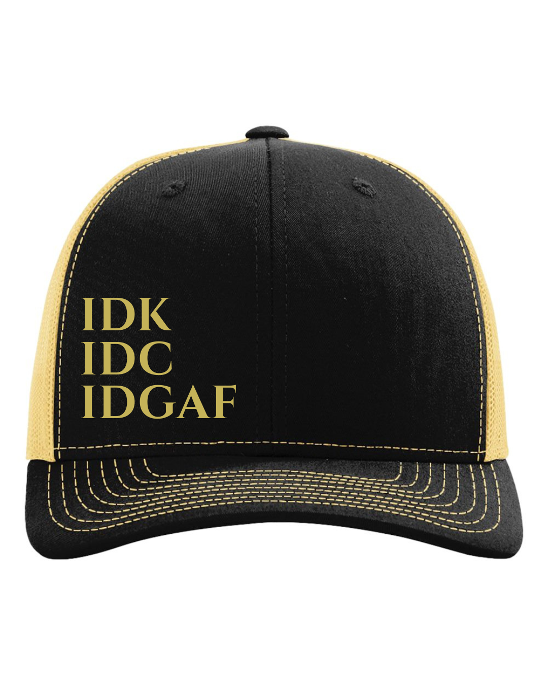 IDK, IDC, IDGAF SnapBack Vegas Gold
