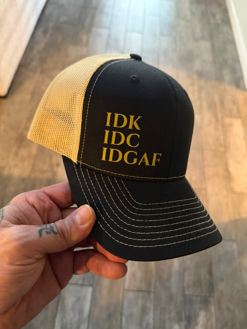 IDK, IDC, IDGAF SnapBack Vegas Gold