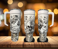 Tumbler - 40 oz Laser-Engraved - Skull, Butterflies, Flowers