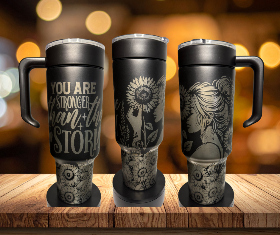 You Are Stronger Than The Storm – Laser-Engraved Tumbler 🌑⚡